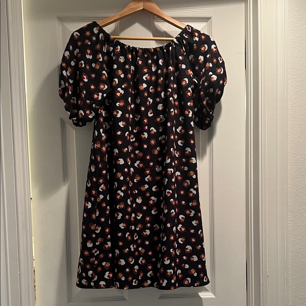 Ann Taylor Black Dress with Brown and White Pattern